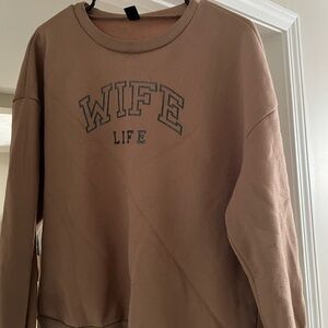 SHEIN Tan Crew Neck Sweater with Ribbed Cuffs
